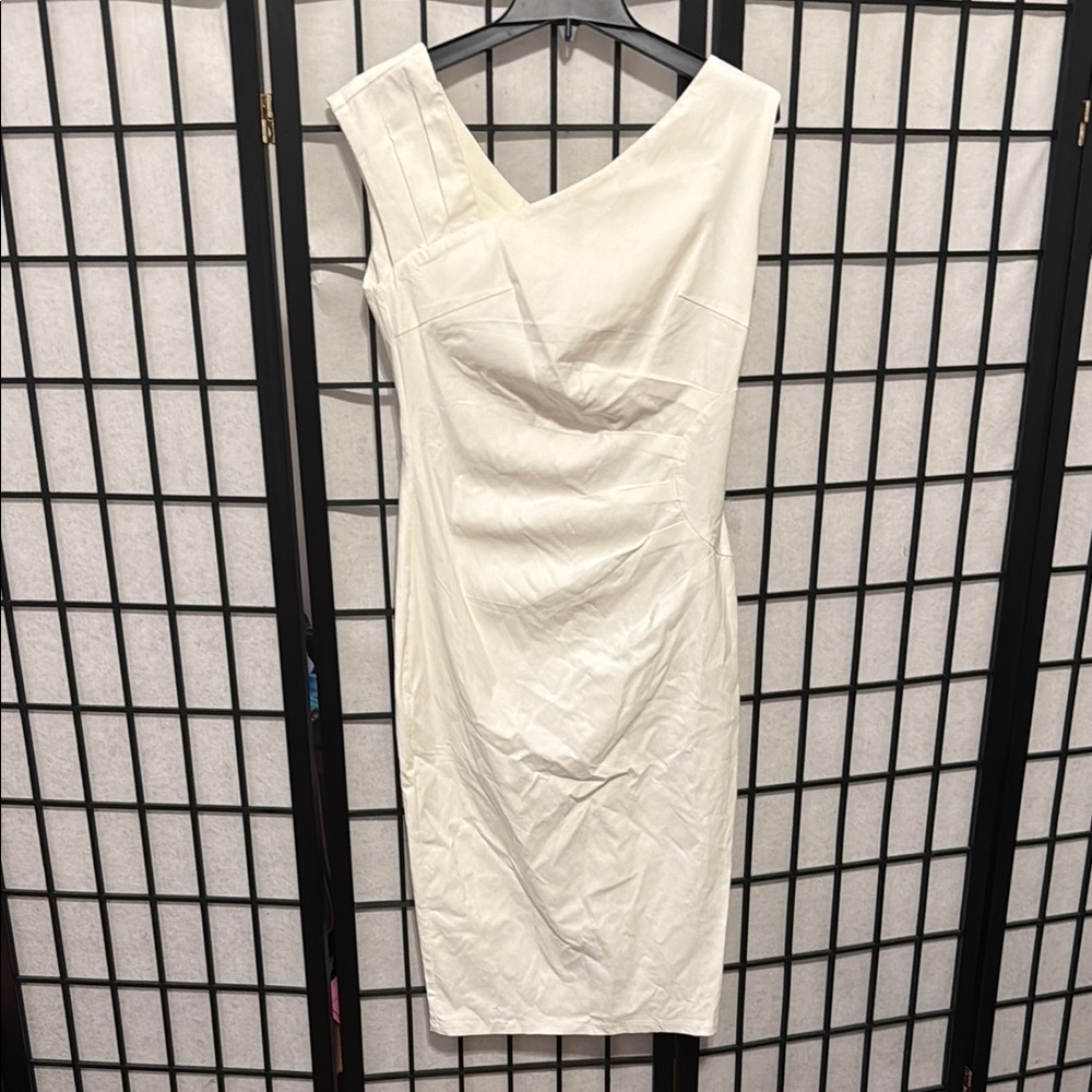 Cream Asymmetrical Ruched Cocktail Dress